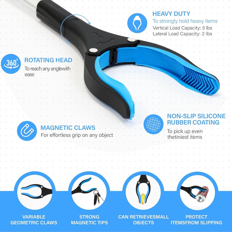 GrabRunner 2 Pack 32 inch Reacher Grabber Tool with Strong Magnetic and Swivel Head (New Blue) - Image 2